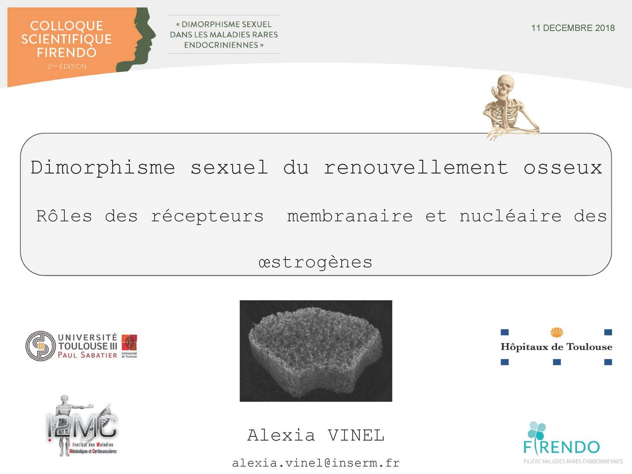 Visuel pour Alexia Vinel "Dimorphisme sexuel du renouvellement osseux, rôles des récepteurs membranaire et nucléaire des œstrogènes "