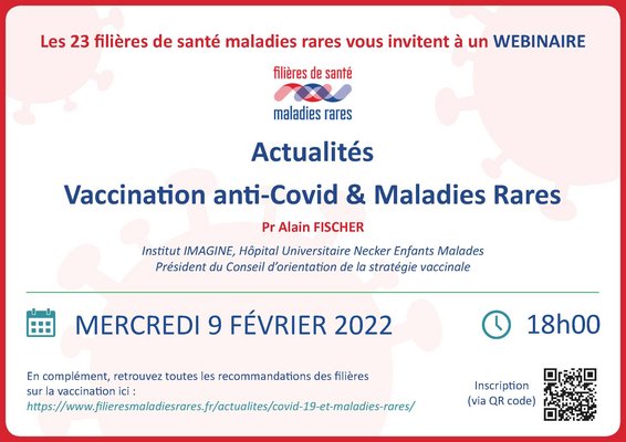 Annonce webinaire "Actualités sur la vaccination anti-covid et Maladies Rares" le 9 février 2022 à 18h