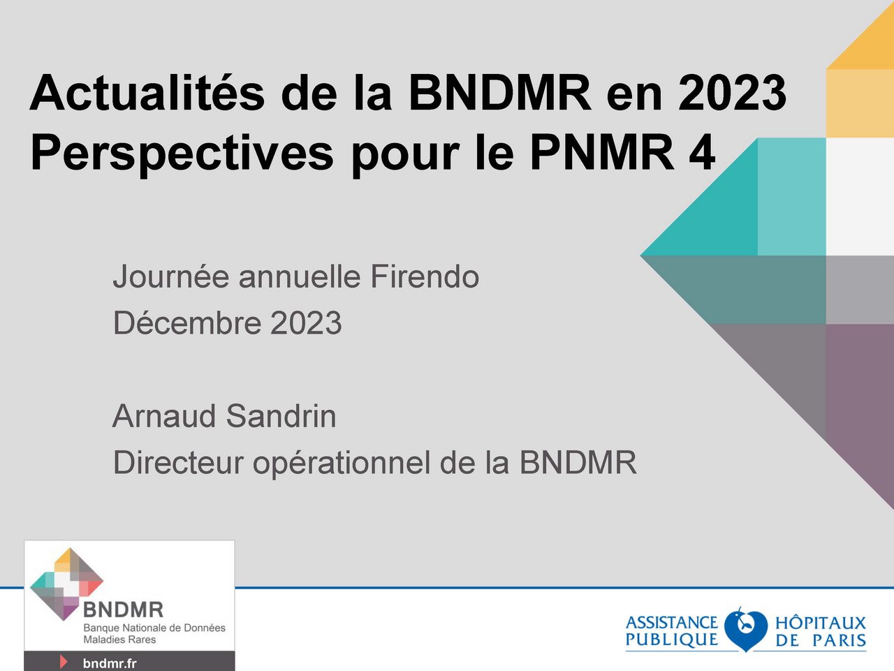 Arnaud Sandrin "Actualités de la BNDMR en 2023 et les prespectives pour le Plan National Maladies Rares 4"