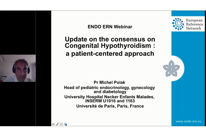 Capture d'écran de la première diapositive du webinar ENDO-ERN de Michel Polak ""Consensus sur l'hypothyroïdie congénitale : mise à jour"