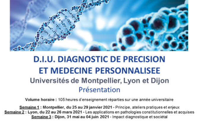 Visuel pour le Diplôme inter-universitaire "Diagnostic de précision et médecine personnalisée" : brins d'ADN qui s'enroulent