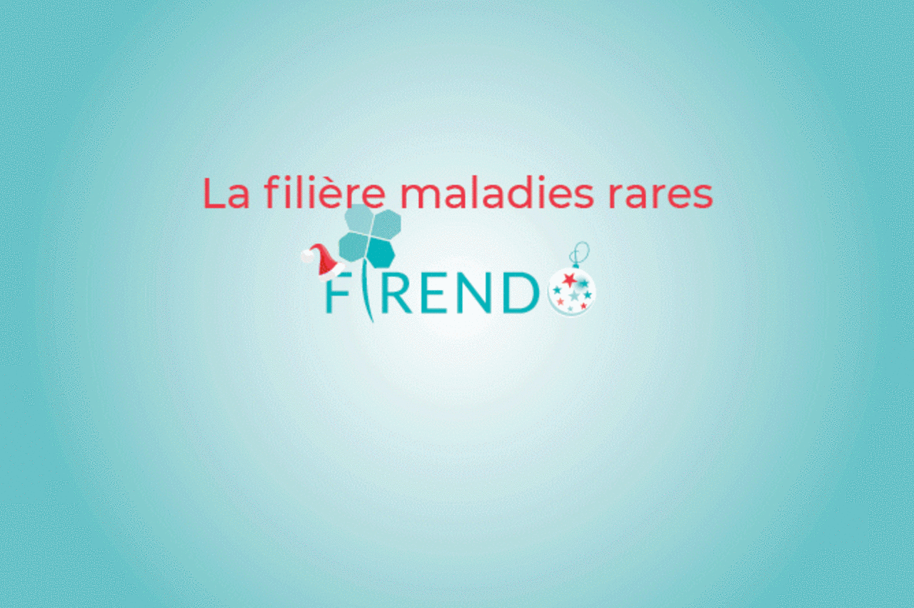 Animation GIF autour du message "« La filière maladies rares FIRENDO vous souhaite d’excellentes fêtes de fin d’année et sera ravie de revoir ses nombreux acteurs pour une superbe année 2024 »