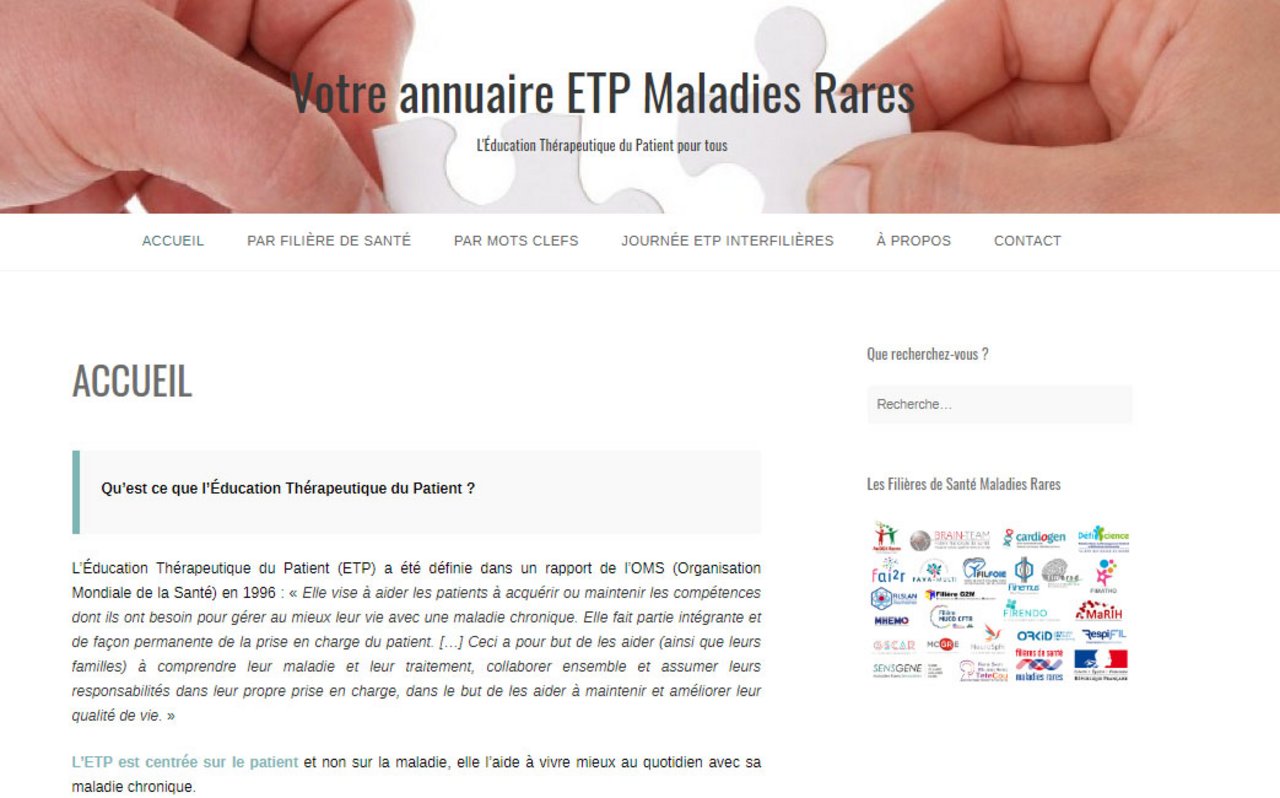 Capture d'écran de la page d'accueil du site "https://etpmaladiesrares.com/"