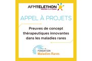 Visuel de l'appel à projet "Preuves de concept thérapeutiques" d'AFM-Téléthon et Fondation Maladies Rares