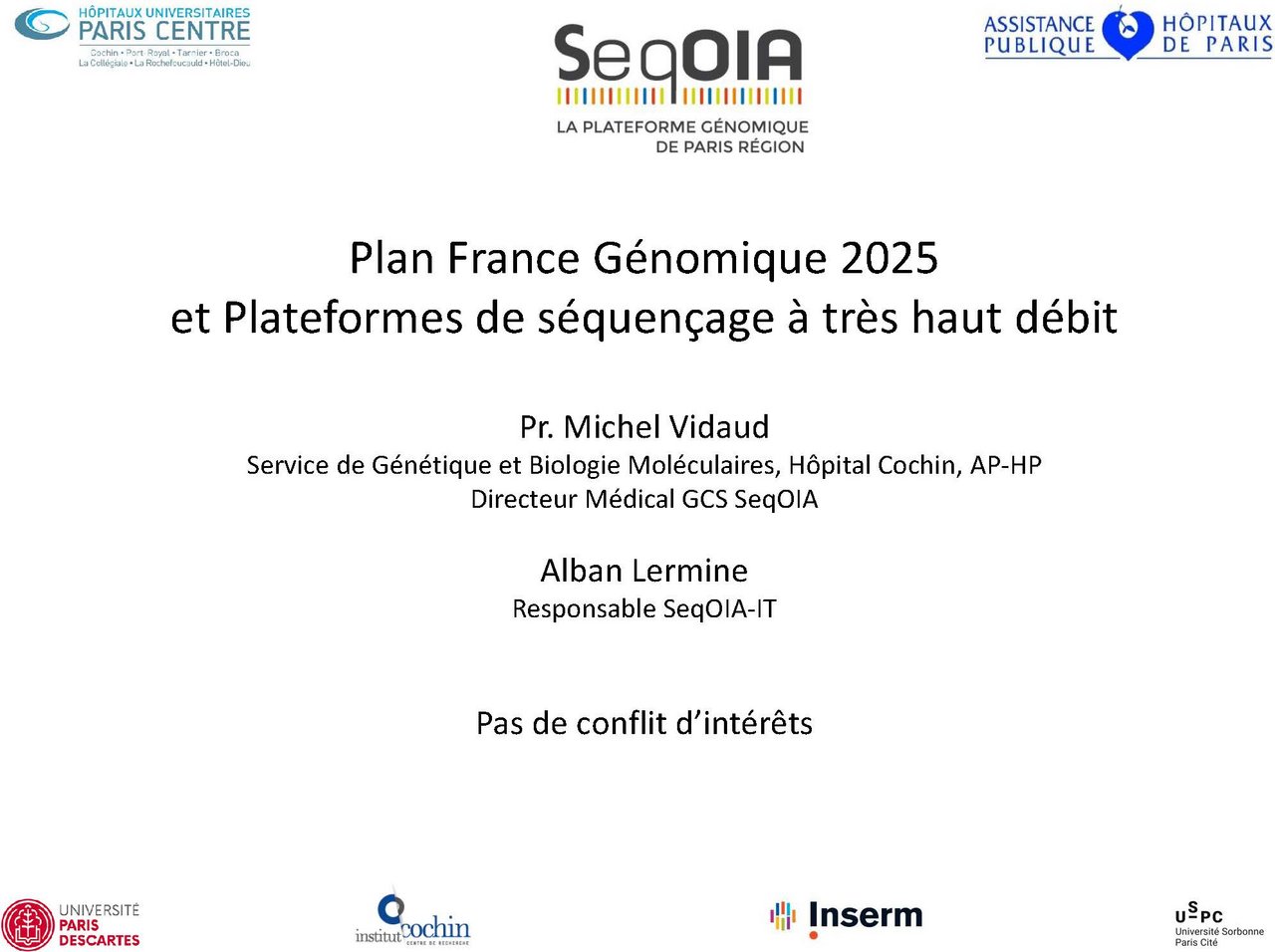 Visuel de Alban Lermine Michel Vidaud « Plateformes France Médecine Génomique 2025 et le circuit de prescription au sein des filières santé maladies rares »